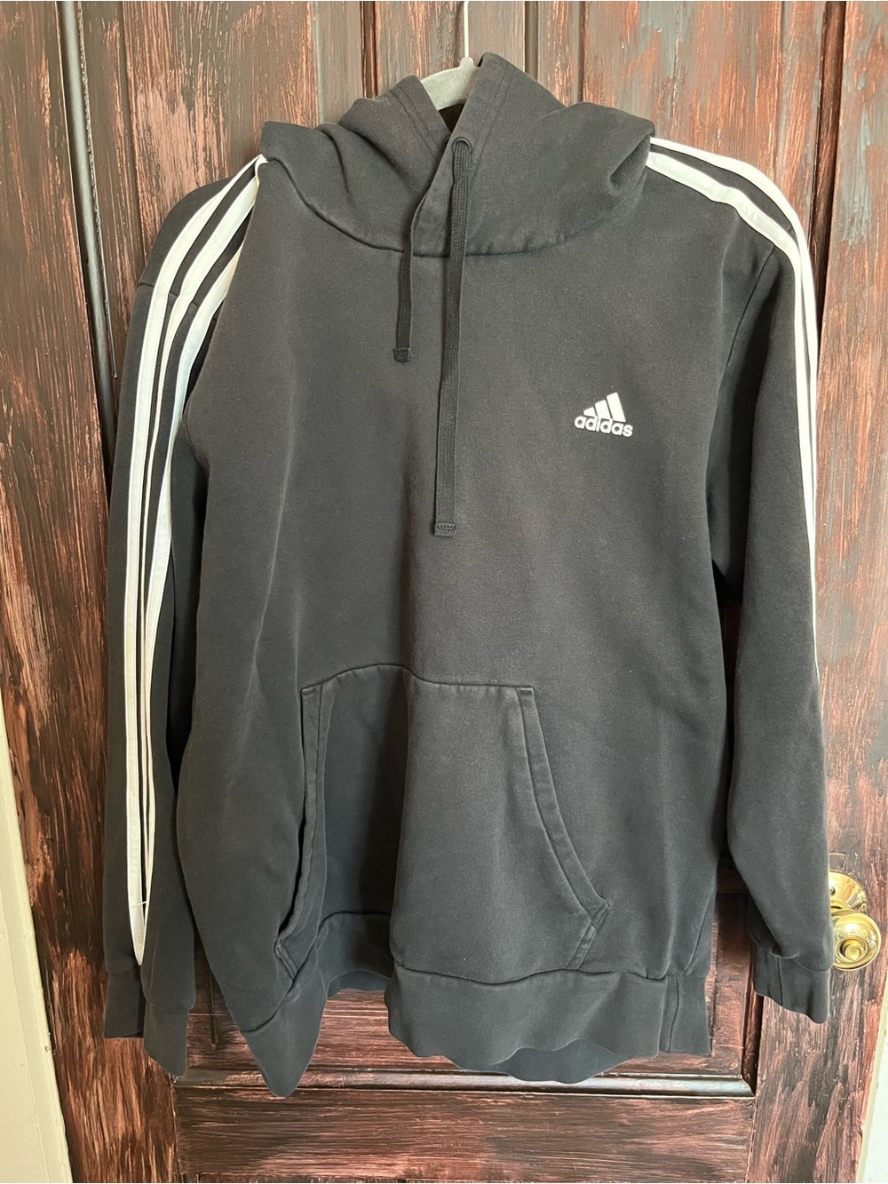 adidas Black Hoodie with White Stripe Sleeves
